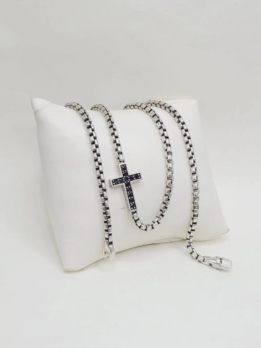 David Yurman Cross Station Necklace w/ Pavé Black Diamonds - 3.6mm - 22